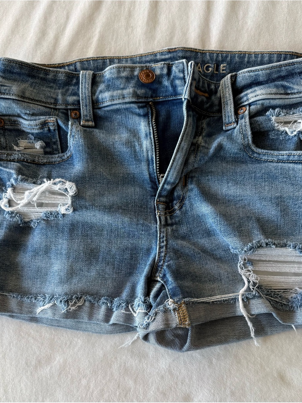 American Eagle Outfitters Light Blue Distressed Denim Shorts